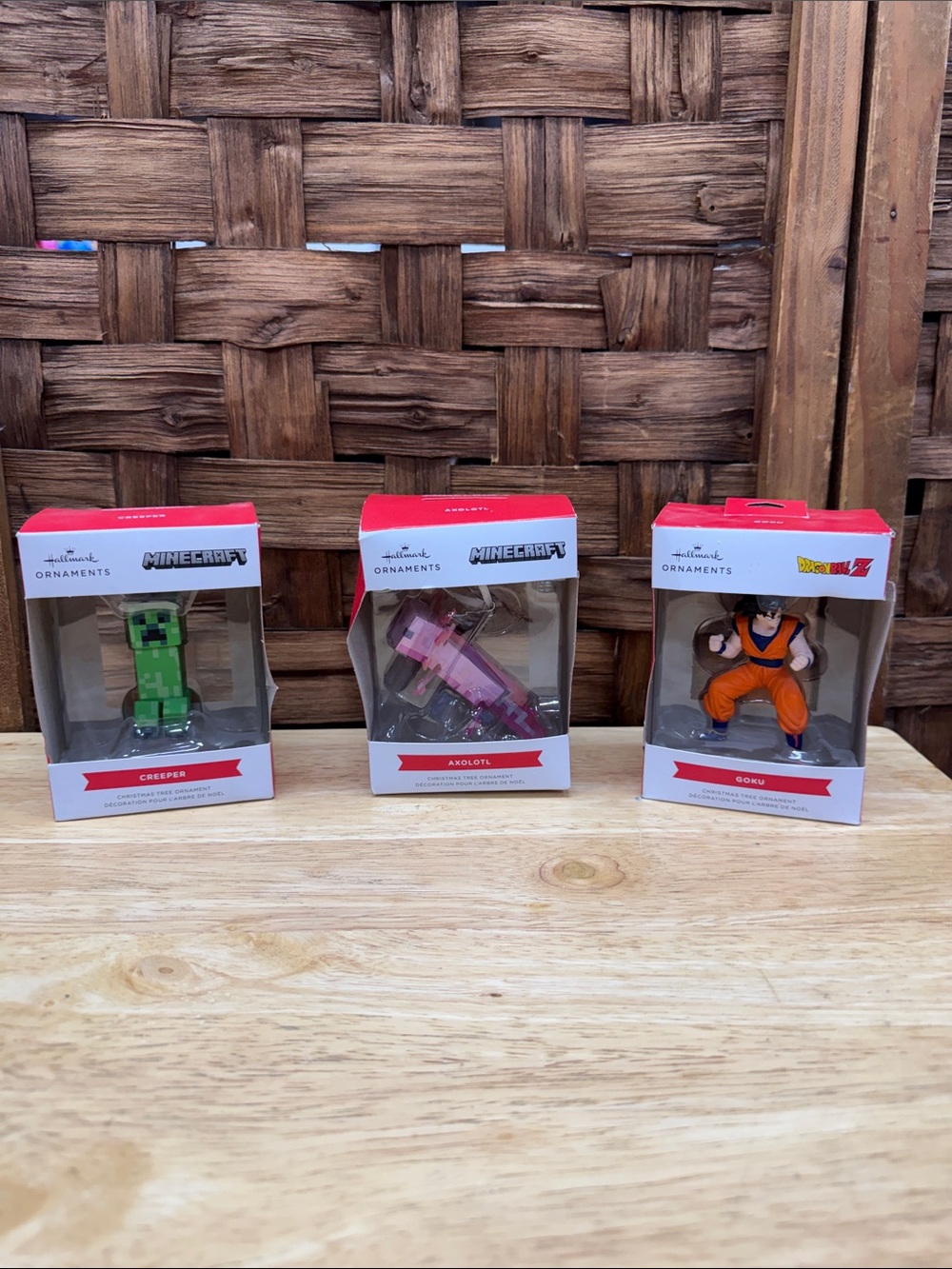 Hallmark Ornament Set - Minecraft Creeper, Axolotl & Dragon Ball Z Goku